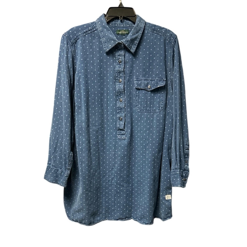 Lauren Jeans Co. Ralph Lauren Women’s Polka Dot Blue Denim Long Sleeve Top 2X
